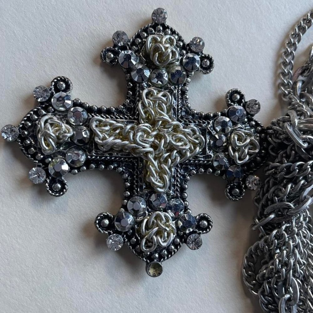 Boho Goth Necklace with cross/Steampunk Chunky metal chains necklace